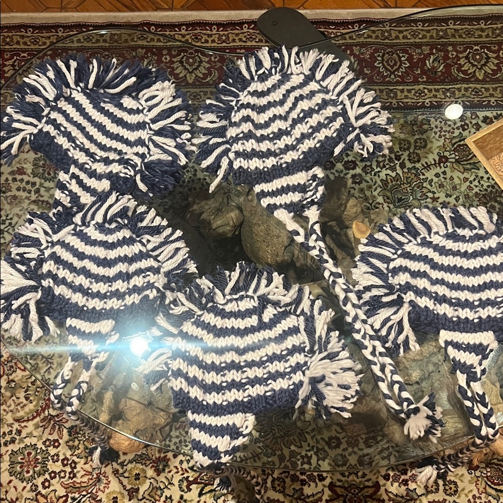 Handmade Blue and White Knit Mohawk beanie hats